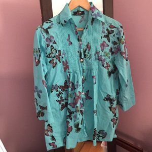 I-Mon Front Button Blouse with Pintuck Detail